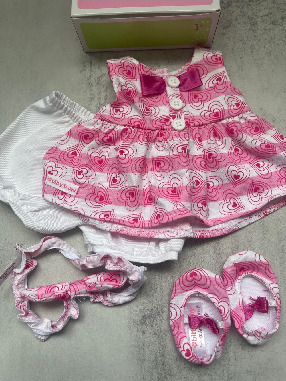 American Girl Bitty Baby Pink Heart Dress & Accessories Set - Picture 2 of 2